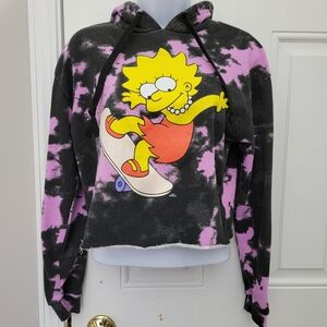The Simpsons Lisa Simpson Skateboard Purple Black Tie Dye Cropped Hoodie Size S